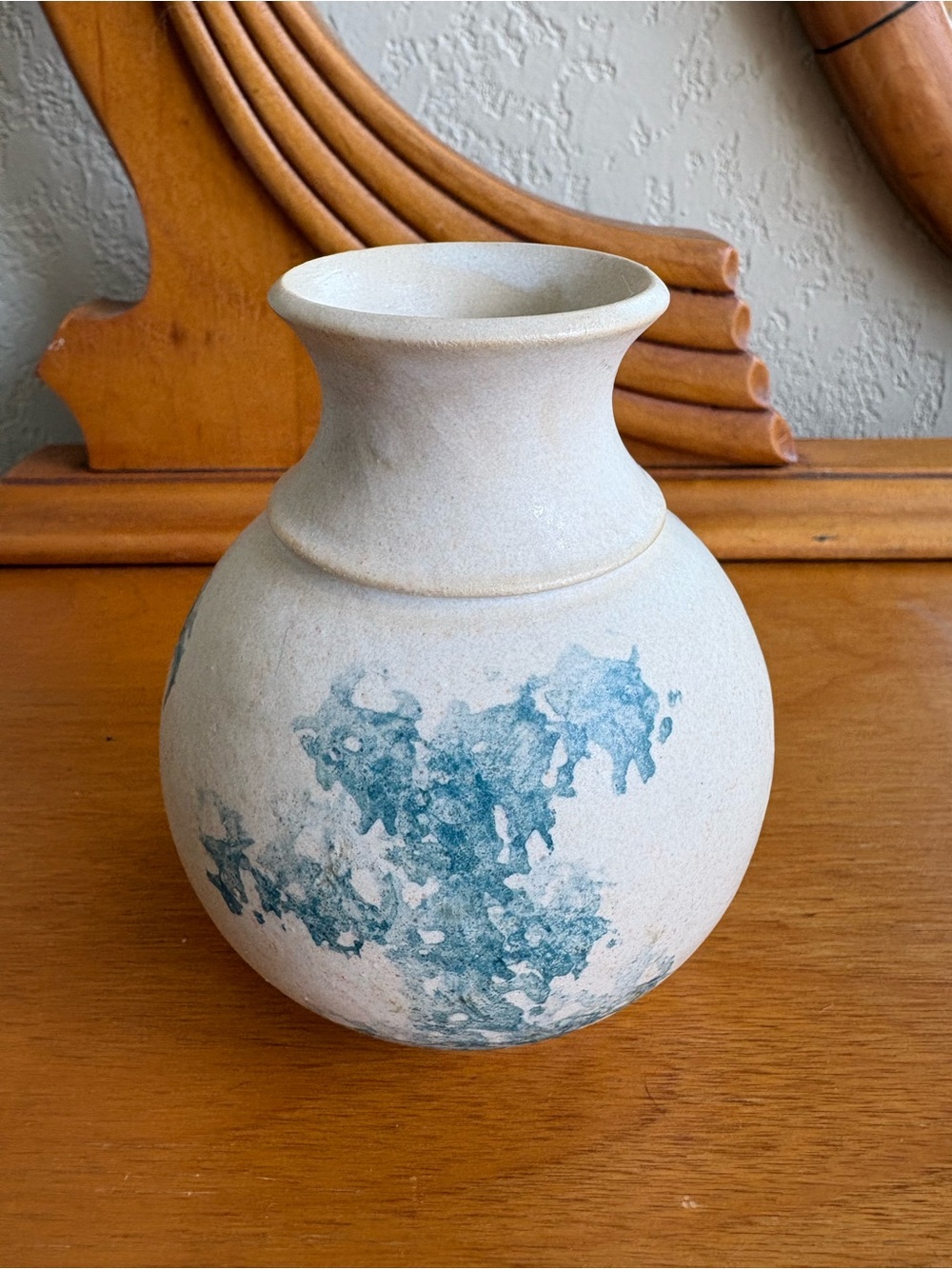 Roman Blanchard Majolica Vase - cream and blue
